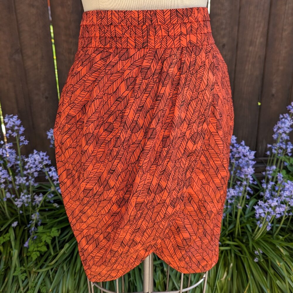 Orange Skirt w/ Feather Print